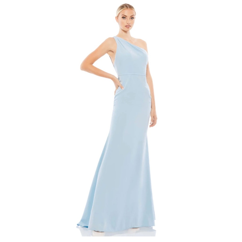 Mac‎ Duggal ONE SHOULDER JERSEY MERMAID GOWN, Size 10 Powder Blue